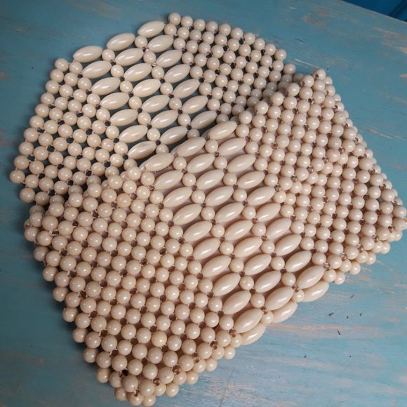 Vintage Beaded Clutch Bag Mini Zipper Closure Creamy Beige Round Oval Beads - Picture 12 of 12